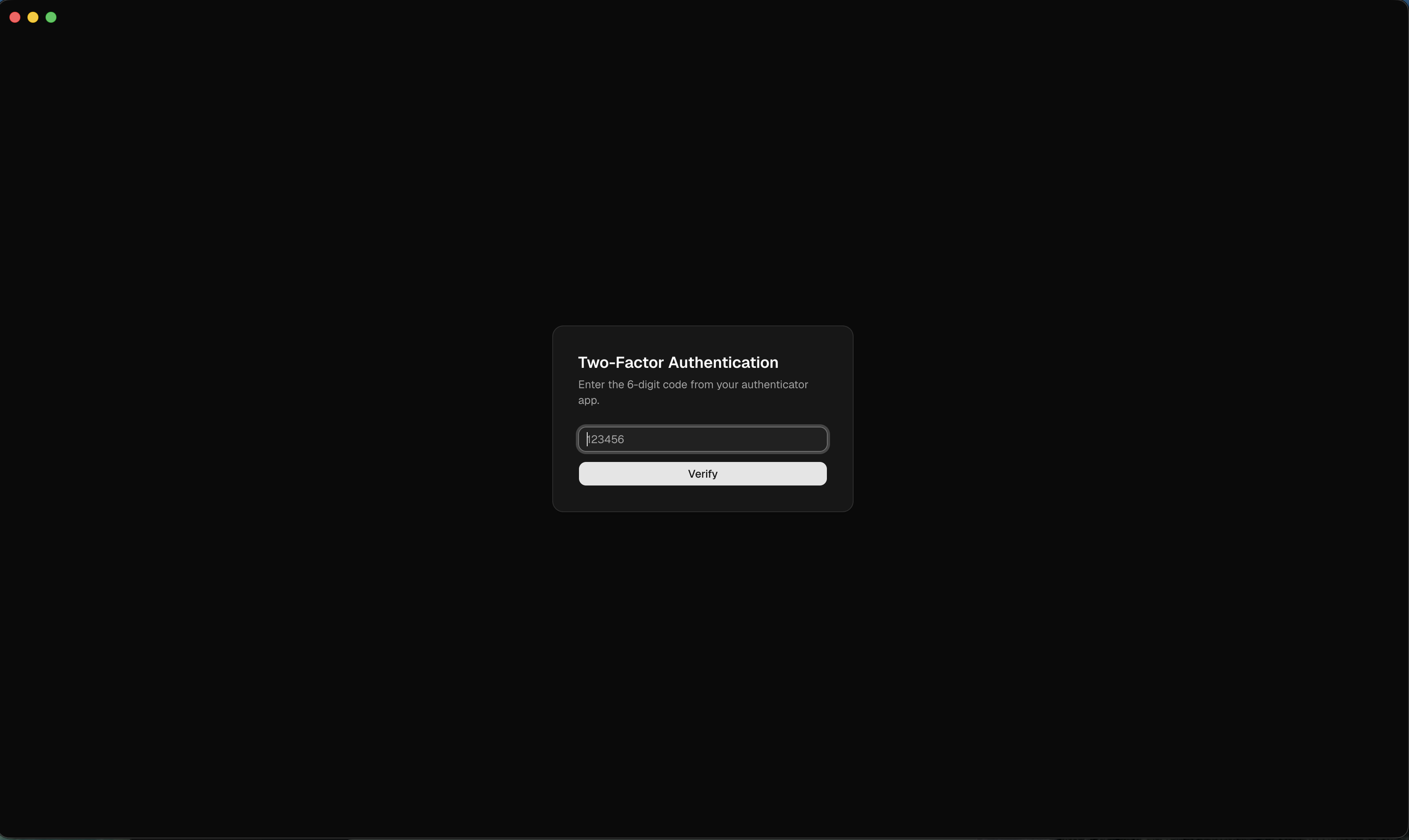 Everlocal — Two-Factor Authentication dialog prompting for a 6-digit TOTP code