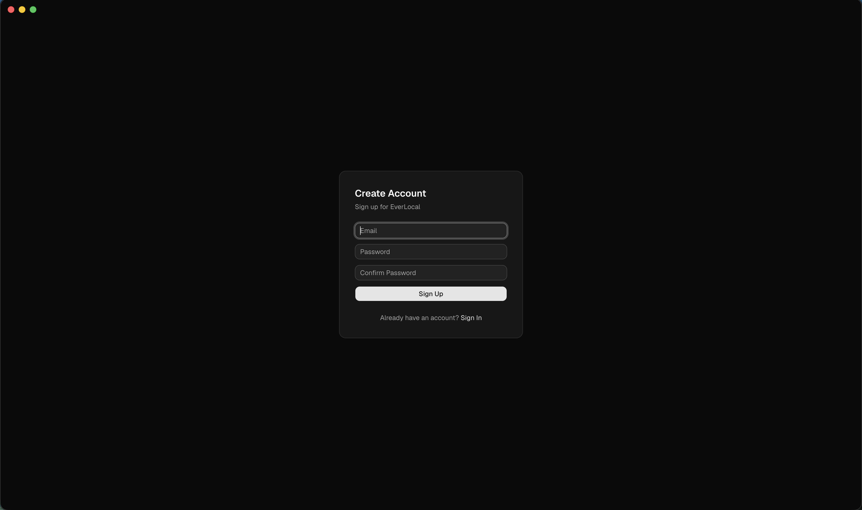 Everlocal — Create Account sign-up screen