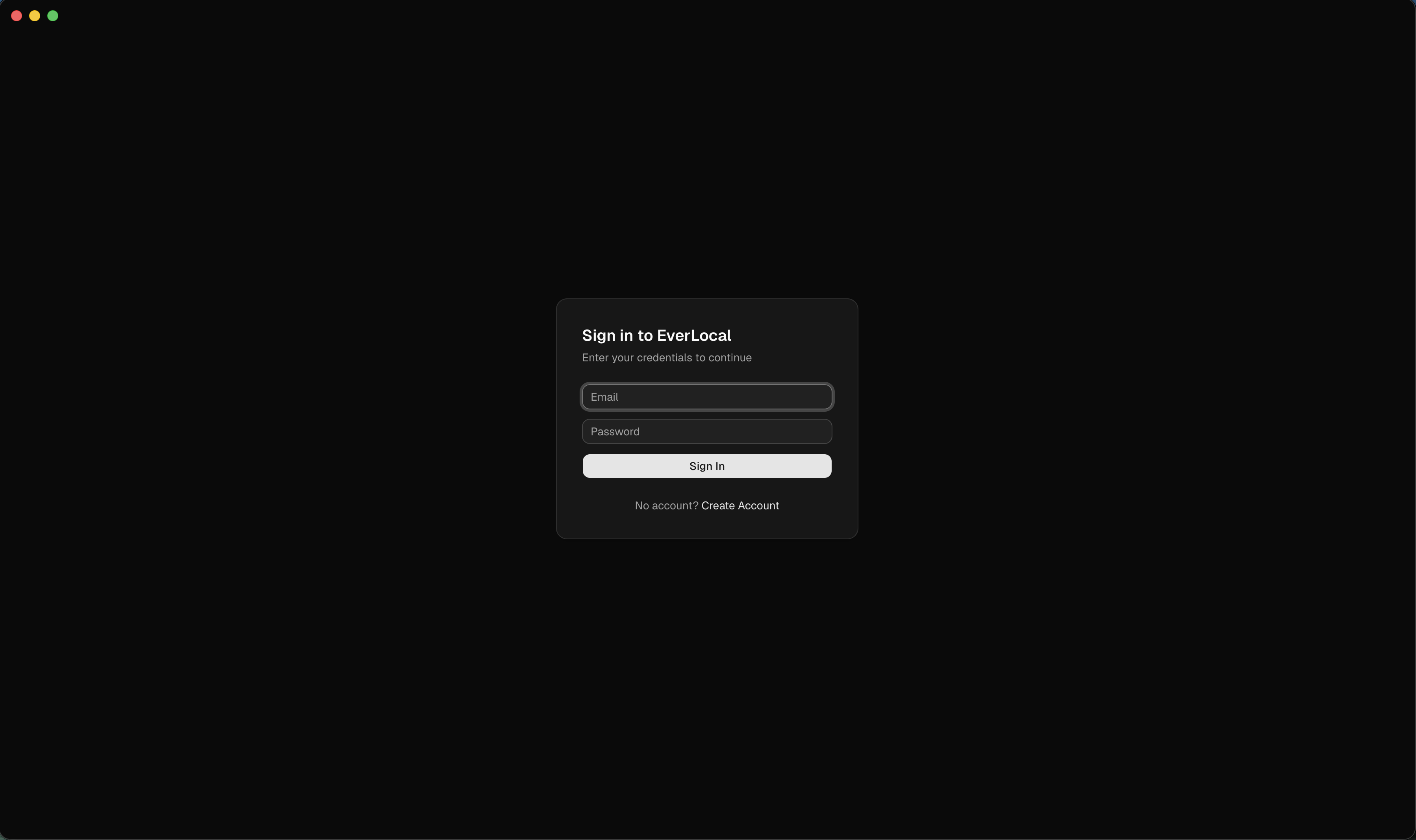 Everlocal — Sign In screen with email and password fields
